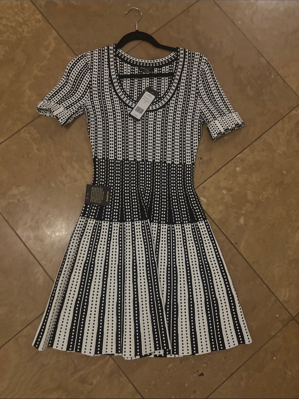 bebe Black and White Striped Mini Dress